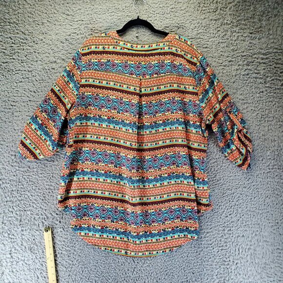 Cato Top Womens 3XL Multicolor Boho 3/4 Sleeve Lightweight V-Neck - Picture 8 of 9
